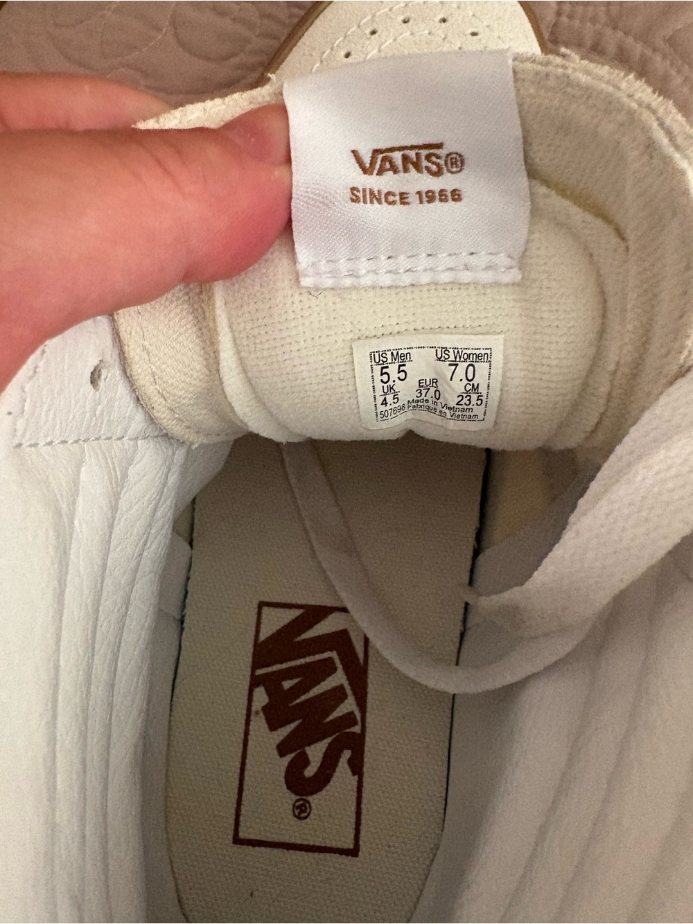 Vans Sk8-Hi Cream White Corduroy Suede Gum Sole High Top Sneakers - Picture 6 of 7